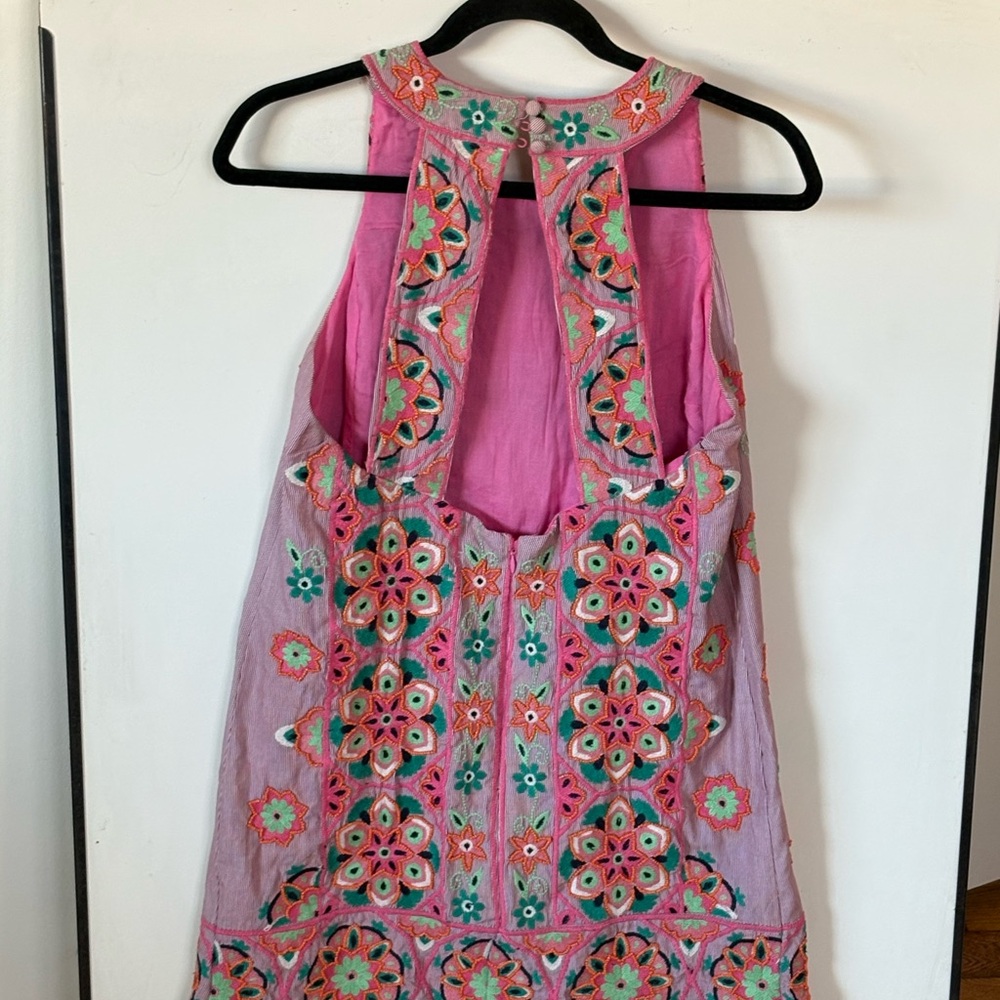 Anthropologie Embroidered & Appliqued Dress - Pink with Multicolor Floral Size 0 - Picture 6 of 12